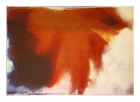 an orange and brown painting on a piece of paper